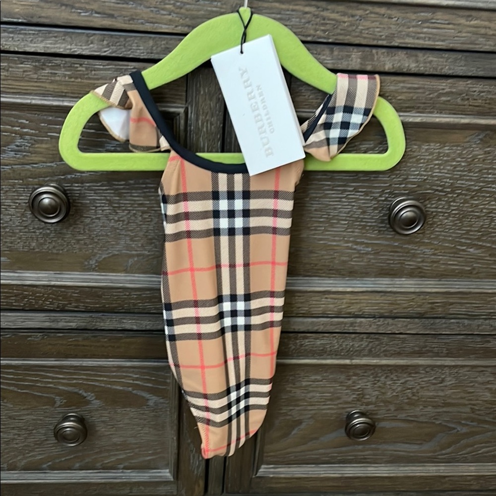 Burberry Beige and Black Plaid Swimsuit